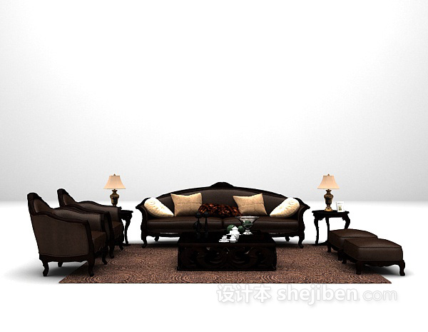 欧式风格棕色组合沙发3d模型下载