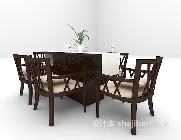 现代风格现代餐桌组合欣赏3d模型下载