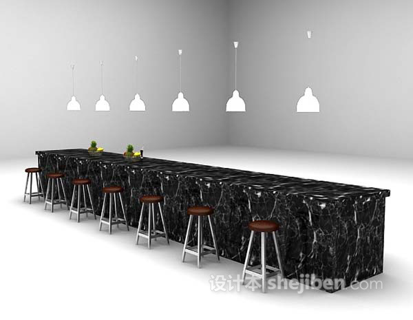 设计本黑色石材桌椅组合组合3d模型下载