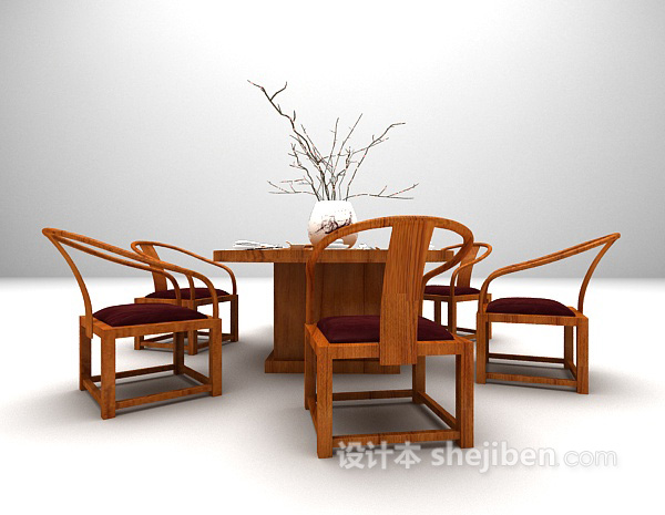 红木餐桌3d模型下载
