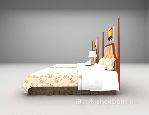 设计本酒店单人床组合3d模型下载