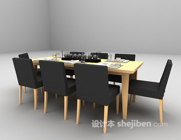 免费长形木质餐桌3d模型下载