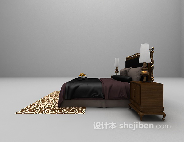 设计本欧式复古风格双人床3d模型下载
