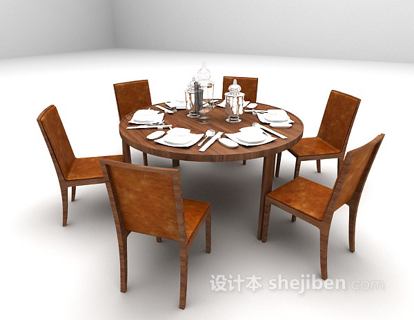 免费棕色圆形餐桌3d模型下载