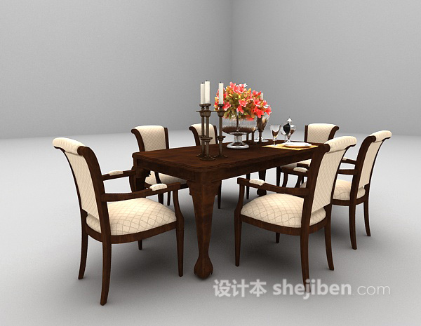 欧式风格木质棕色餐桌3d模型下载