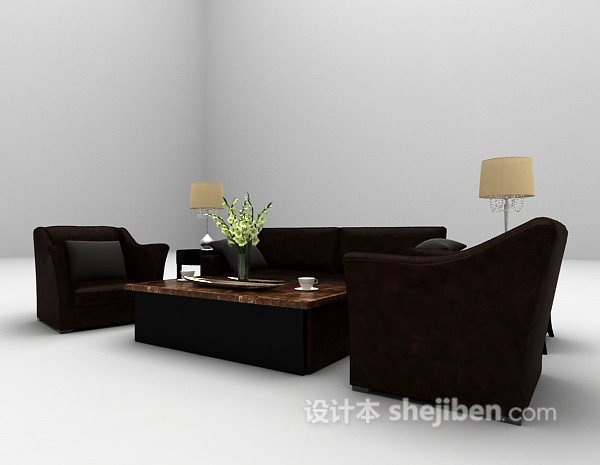 免费棕色组合沙发3d模型下载