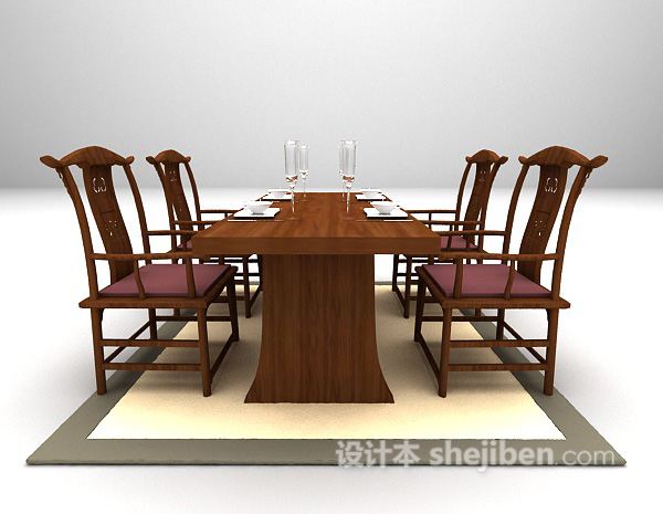 设计本中式木质餐桌3d模型下载
