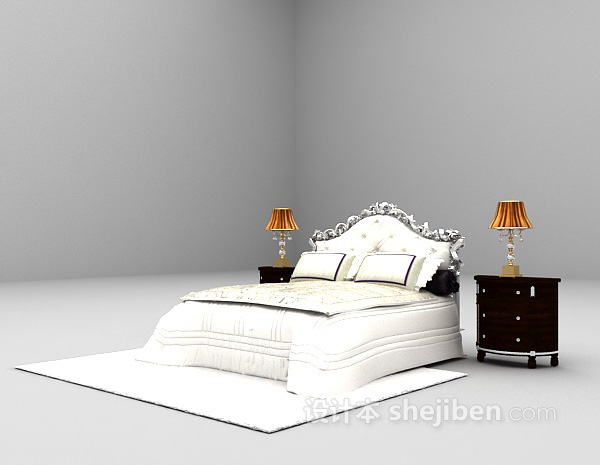 设计本白色欧式床3d模型下载
