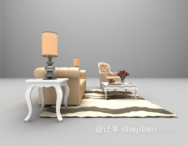 欧式风格欧式浅色组合沙发3d模型下载