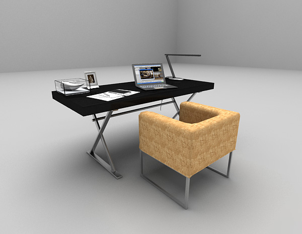 现代风格现代简约黑色书桌3d模型下载