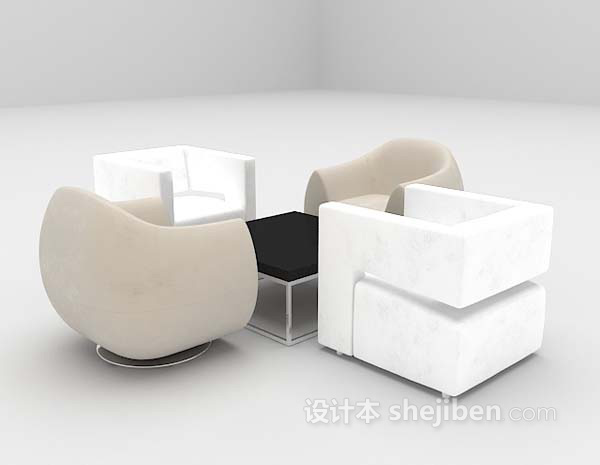现代风格白色桌椅3d模型下载