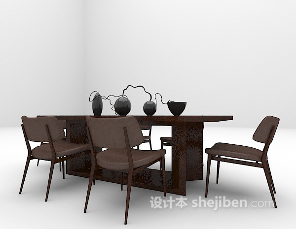 免费棕色木质桌椅3d模型下载