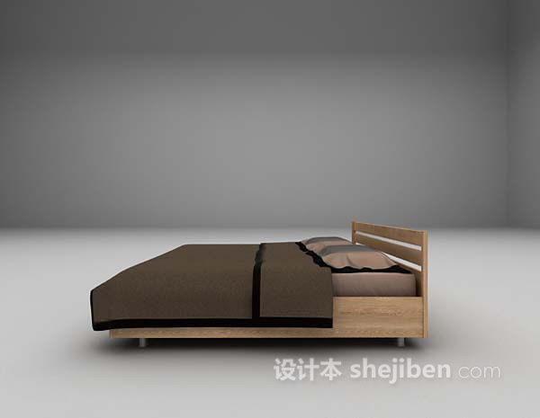 设计本现代棕色双人床3d模型下载