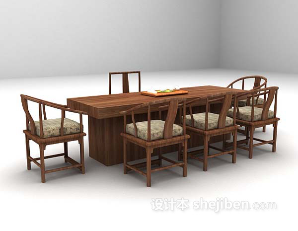 设计本长形桌椅组合3d模型下载