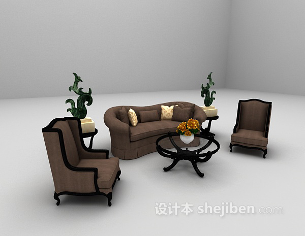 欧式风格欧式棕色组合沙发3d模型下载
