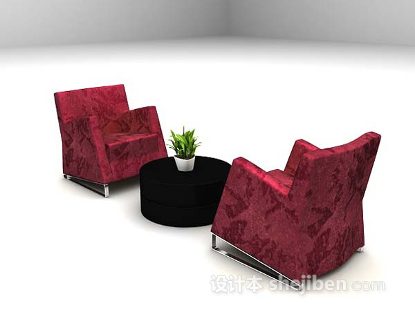 设计本红色桌椅组合3d模型下载