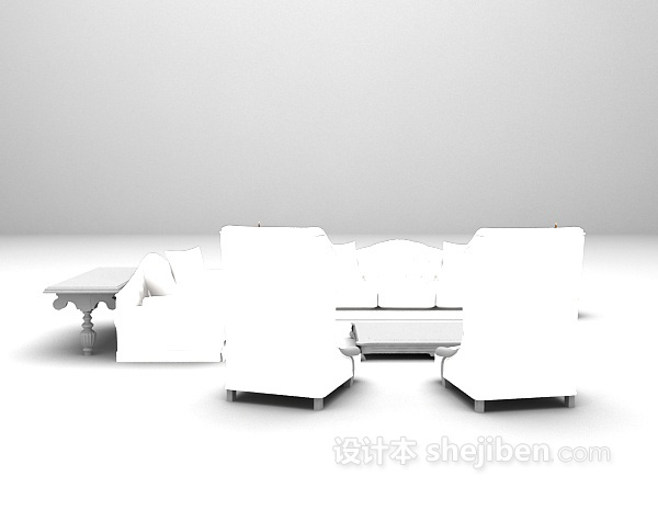 欧式风格白色欧式沙发3d模型下载