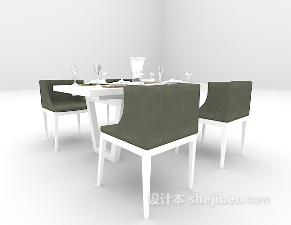 现代风格现代白色餐桌欣赏3d模型下载