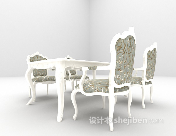 欧式风格白色餐桌3d模型下载