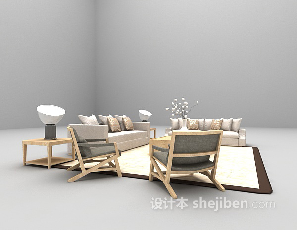 免费现代风格客厅沙发3d模型下载