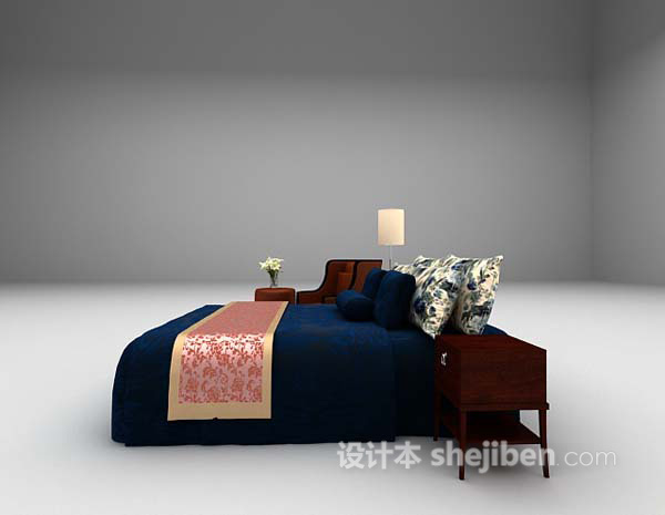 设计本蓝色床3d模型下载