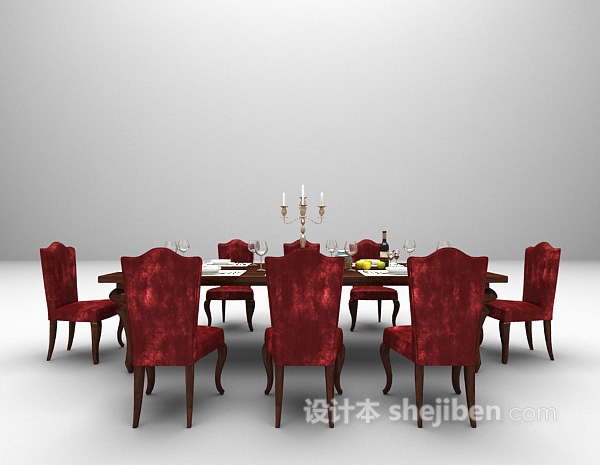 红色桌椅组合3d模型下载