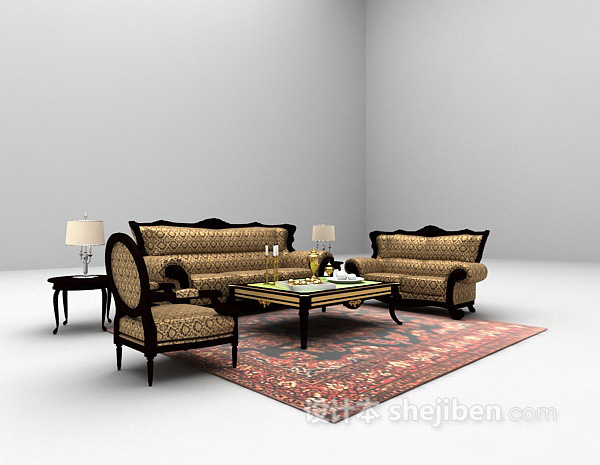 免费花格式沙发组合3d模型下载