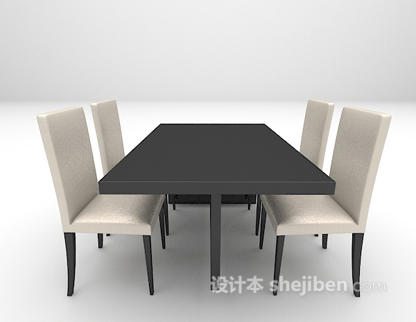 设计本现代黑色餐桌组合欣赏3d模型下载