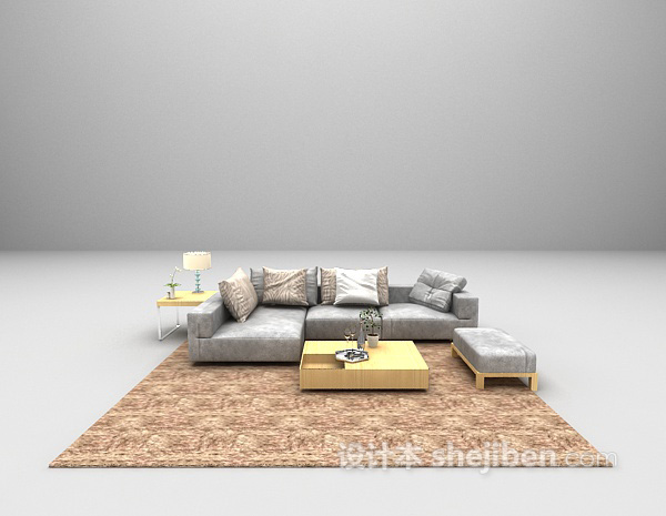 灰色现代沙发3d模型下载