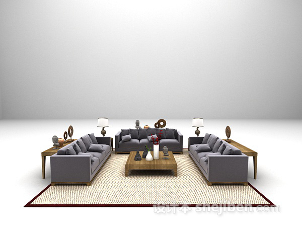 现代浅紫色组合沙发3d模型下载
