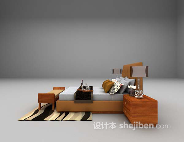设计本简约双人床3d模型下载