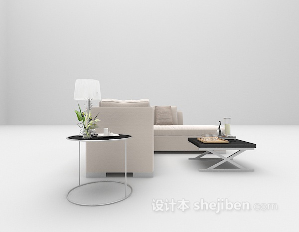 现代风格浅色皮质沙发3d模型下载