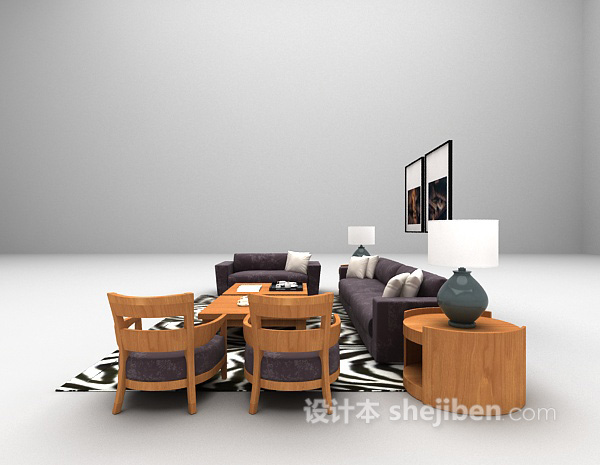 设计本现代紫色沙发3d模型下载