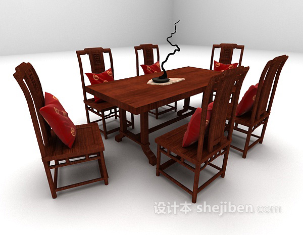中式风格中式长形桌椅3d模型下载