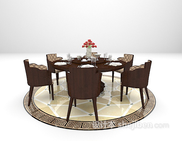 设计本欧式棕色餐桌组合大全3d模型下载