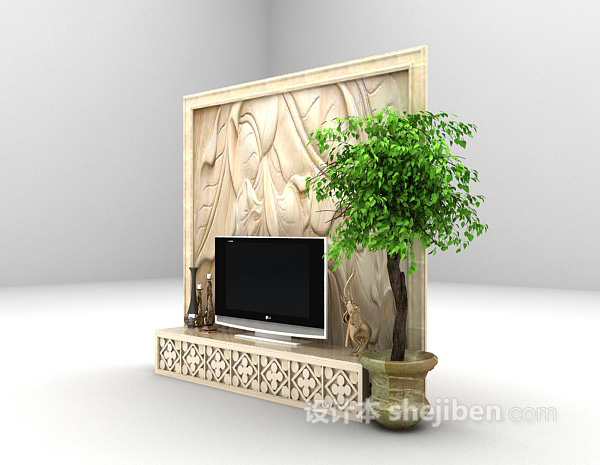 免费木质电视柜3d模型下载