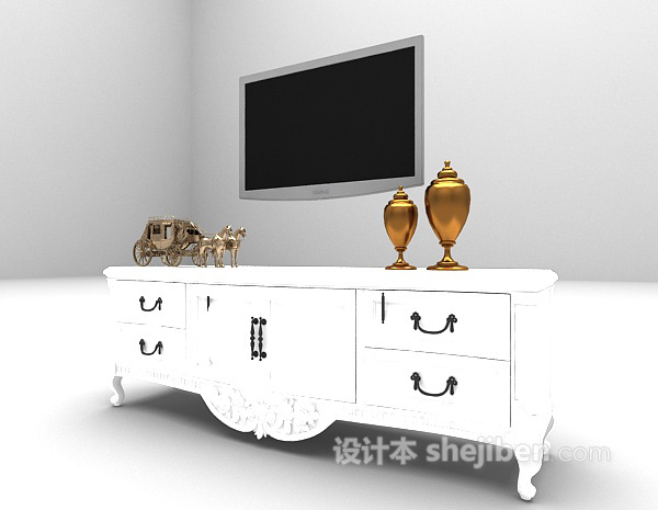 免费白色木质电视柜3d模型下载