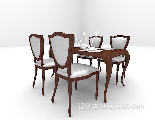 欧式风格欧式棕色木质餐桌3d模型下载