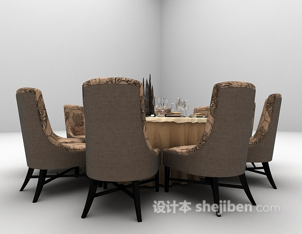 欧式风格欧式木质桌椅3d模型下载