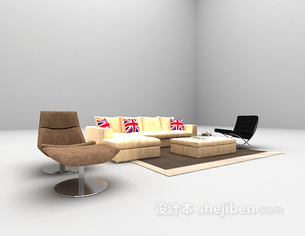现代组合沙发免费3d模型下载