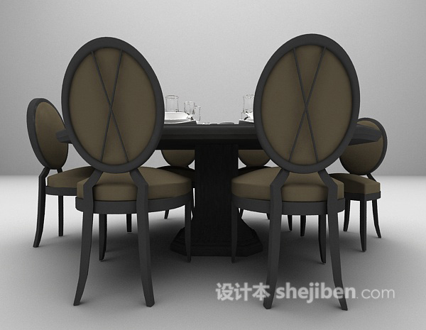 灰色木质餐桌欣赏3d模型下载