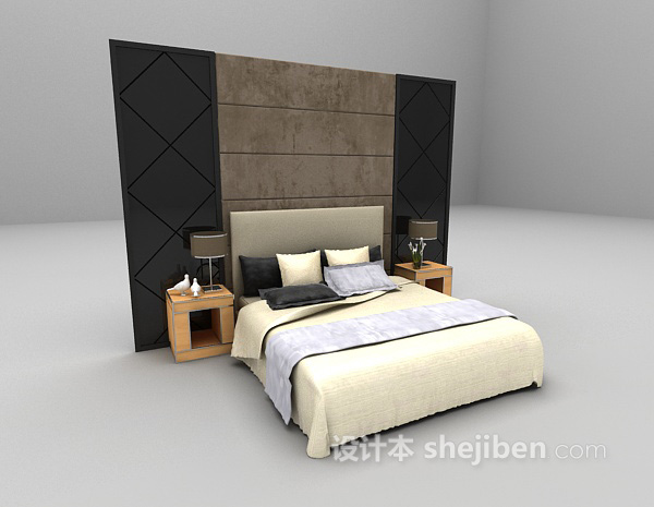 现代风格灰色床欣赏3d模型下载