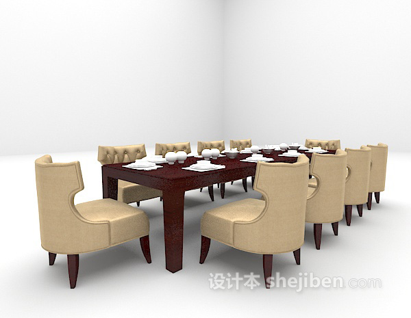 欧式风格欧式棕色餐桌3d模型下载