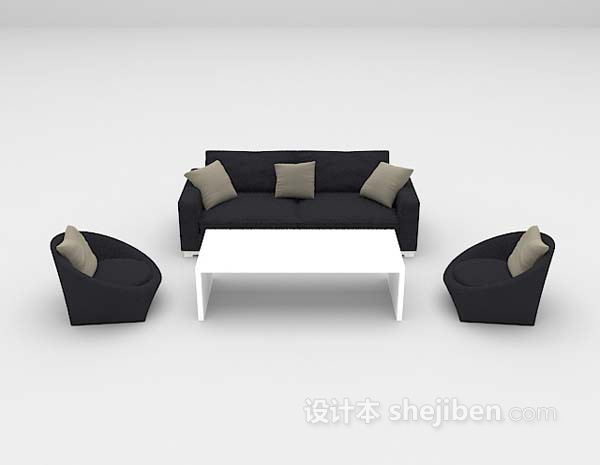 黑色沙发组合3d模型下载