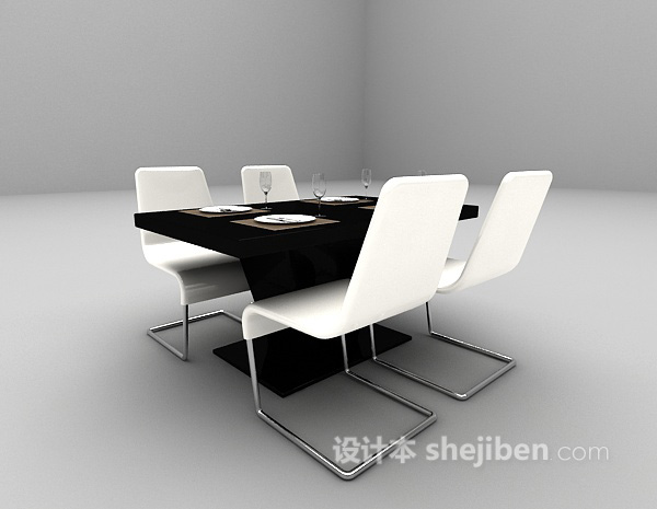 现代风格现代黑白桌椅3d模型下载