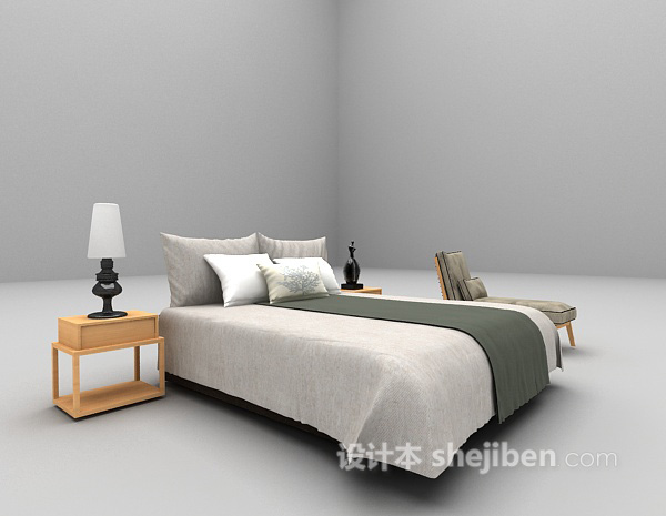 现代风格白色木质床3d模型下载