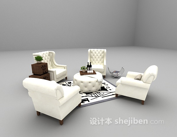 欧式风格白色欧式沙发组合3d模型下载