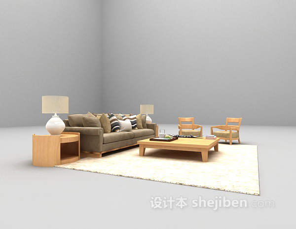 免费木质矮沙发组合3d模型下载