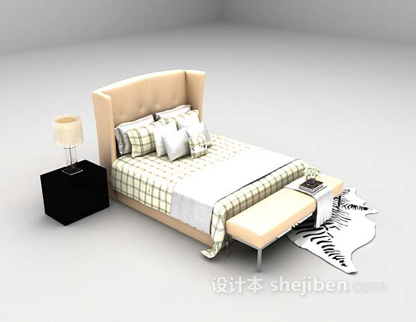 现代风格现代卧室床组合3d模型下载