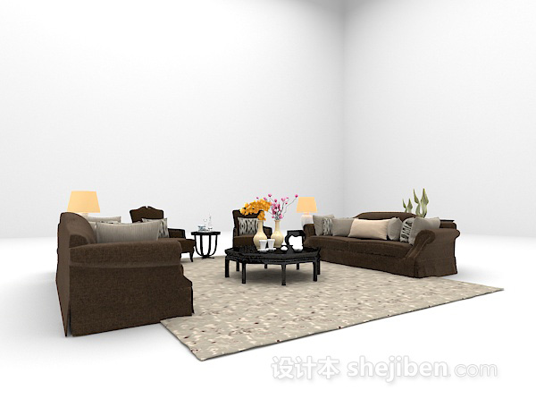 现代风格家庭组合沙发3d模型下载